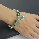 Green Flower Rhinestone Bracelet European Charms Jewelry for Women
