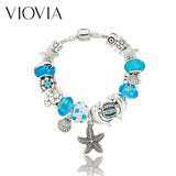 Sea Series Dolphin Charm Bracelet Starfish Seashell Pendant Bangle Gift B15409