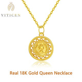18K Women's Necklace AU750 Queen Coin Pendant National Style Jewelry