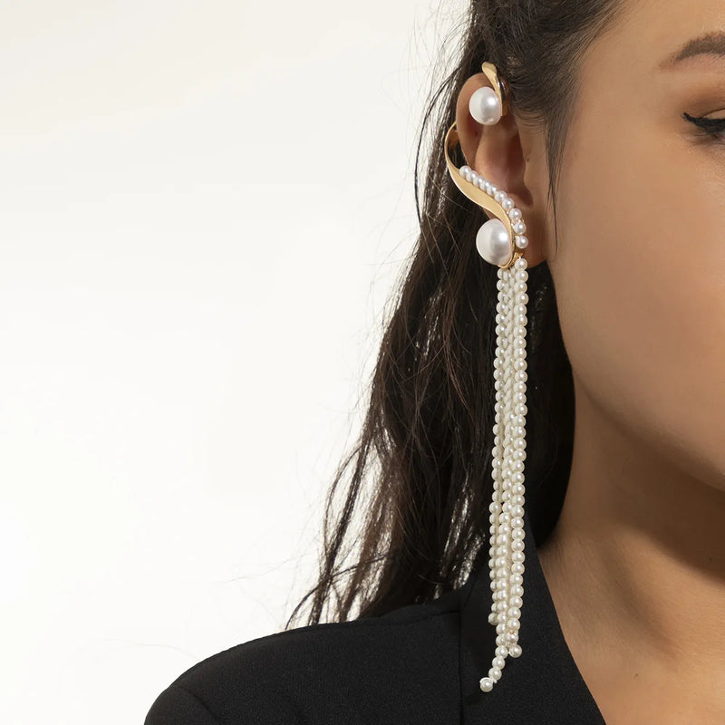 Tassel Pearls Alloy Ear Clip Ear Hook Jewelry For Women Party