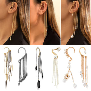 Tassel Pearls Alloy Ear Clip Ear Hook Jewelry For Women Party