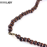 Owl Pendant Long Necklace Vintage Red Wood Beads Stone Bohemian Jewelry