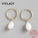 Baroque Pearl Pendant 925 Silver Circle Hoop Earrings