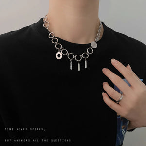 Punk Titanium Steel Zircon Pearl Cross Pendant Necklace Choker