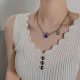 Punk Titanium Steel Zircon Pearl Cross Pendant Necklace Choker