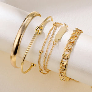 Punk Layered Chain Cuban Bracelets Knot Cuff Bangles Adjustable