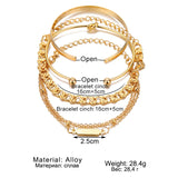 Punk Layered Chain Cuban Bracelets Knot Cuff Bangles Adjustable