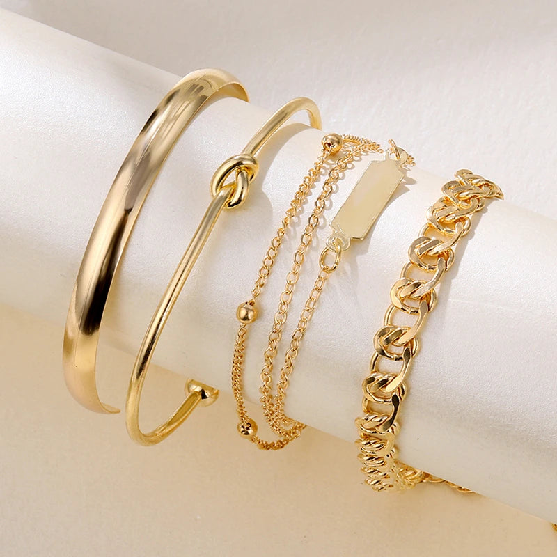 Punk Layered Chain Cuban Bracelets Knot Cuff Bangles Adjustable