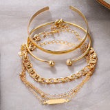 Punk Layered Chain Cuban Bracelets Knot Cuff Bangles Adjustable