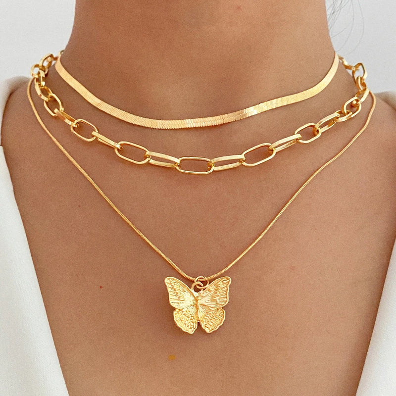 Vintage Butterfly Snake Pearl Necklace for Women