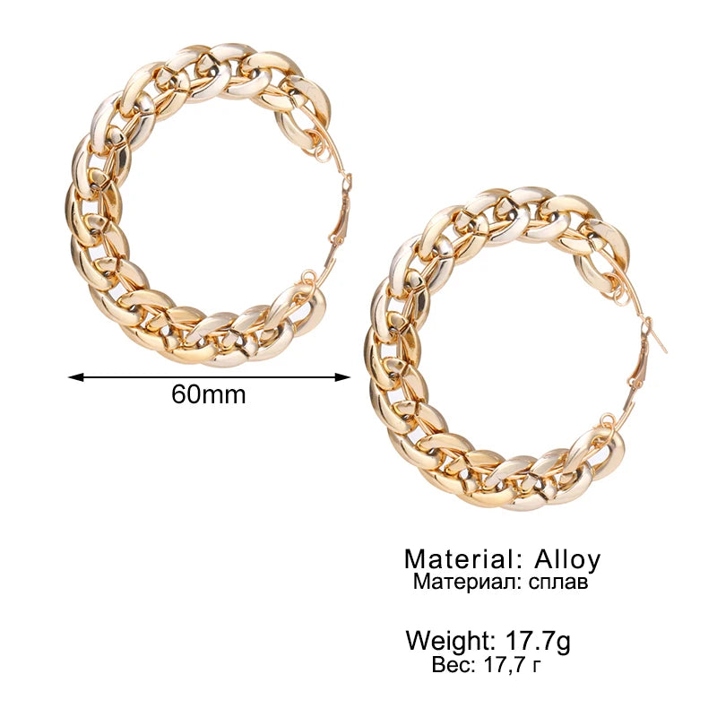 Crystal Chain Hoop Earrings Exaggerated Geometric Circle Silver Mixed