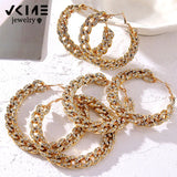 Crystal Chain Hoop Earrings Exaggerated Geometric Circle Silver Mixed