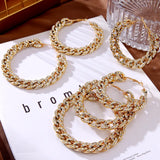 Crystal Chain Hoop Earrings Exaggerated Geometric Circle Silver Mixed