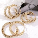 Crystal Chain Hoop Earrings Exaggerated Geometric Circle Silver Mixed