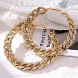Crystal Chain Hoop Earrings Exaggerated Geometric Circle Silver Mixed