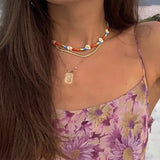 Flowers Beaded Necklace Layered Pendant Bohemian Woman Jewelry