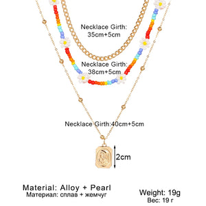 Flowers Beaded Necklace Layered Pendant Bohemian Woman Jewelry