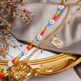 Flowers Beaded Necklace Layered Pendant Bohemian Woman Jewelry