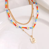 Flowers Beaded Necklace Layered Pendant Bohemian Woman Jewelry