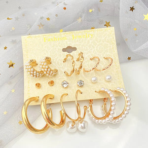 Vintage Metal Hoop Geometric Circle Drop Earrings Set