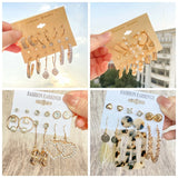 Vintage Metal Hoop Geometric Circle Drop Earrings Set