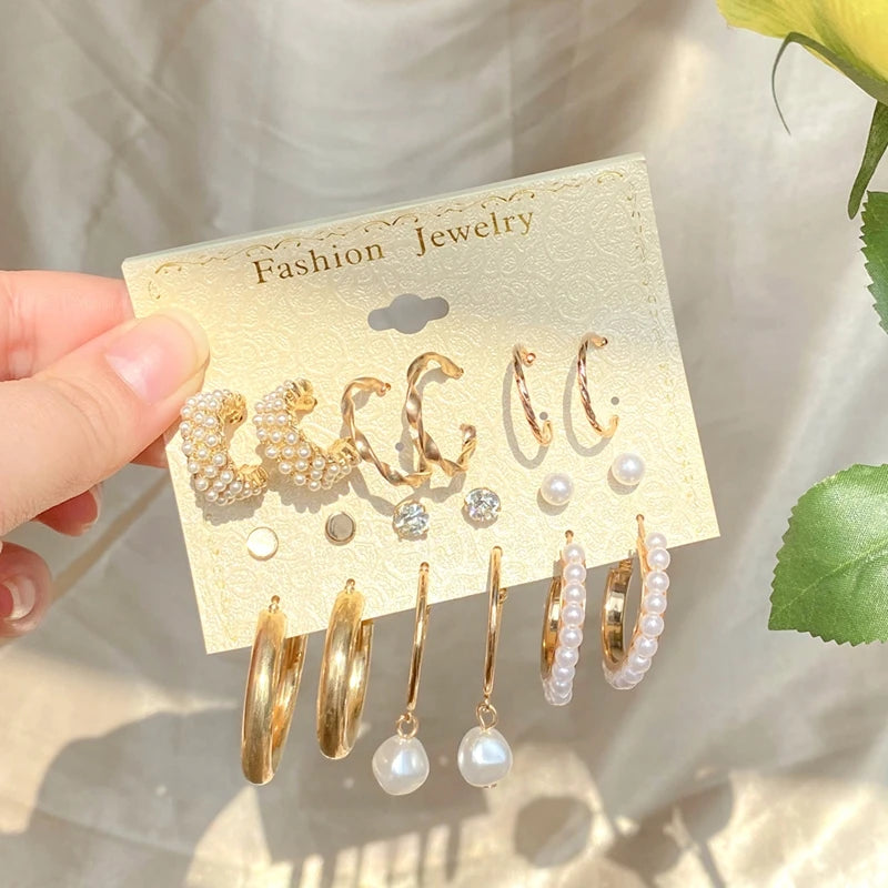 Vintage Metal Hoop Geometric Circle Drop Earrings Set