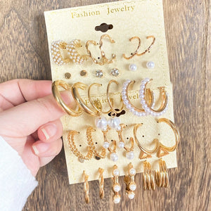 Vintage Metal Hoop Geometric Circle Drop Earrings Set