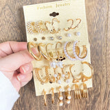 Vintage Metal Hoop Geometric Circle Drop Earrings Set