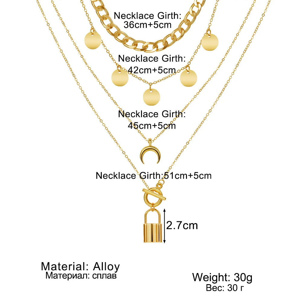 Lock Necklace for Women Bohemian Vintage Moon Necklaces for Women Jewelry
