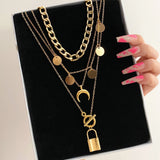 Lock Necklace for Women Bohemian Vintage Moon Necklaces for Women Jewelry