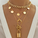 Lock Necklace for Women Bohemian Vintage Moon Necklaces for Women Jewelry