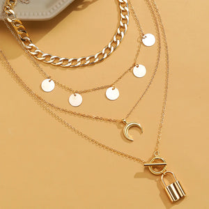 Lock Necklace for Women Bohemian Vintage Moon Necklaces for Women Jewelry