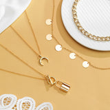 Lock Necklace for Women Bohemian Vintage Moon Necklaces for Women Jewelry