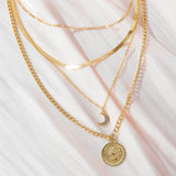 Goth Coin Portrait Moon Pendant Necklace Vintage Punk Jewelry