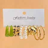 Leopard Pearl Hoop Earrings Set Acrylic Resin Brincos Jewelry