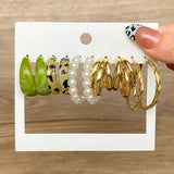 Leopard Pearl Hoop Earrings Set Acrylic Resin Brincos Jewelry