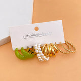 Leopard Pearl Hoop Earrings Set Acrylic Resin Brincos Jewelry