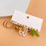 Leopard Pearl Hoop Earrings Set Acrylic Resin Brincos Jewelry