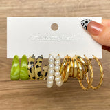 Leopard Pearl Hoop Earrings Set Acrylic Resin Brincos Jewelry