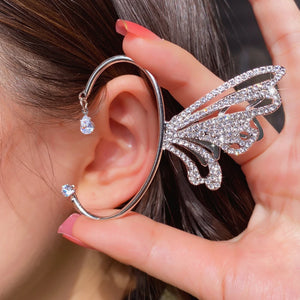 Crystal Tassel Dangle Butterfly Ear Clips Wedding Jewelry
