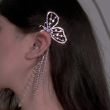 Crystal Tassel Dangle Butterfly Ear Clips Wedding Jewelry