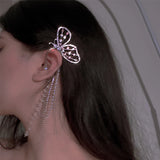 Crystal Tassel Dangle Butterfly Ear Clips Wedding Jewelry