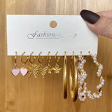 Silver Butterfly Pearl Hoop Earrings Set for Women Girls
