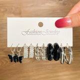 Silver Butterfly Pearl Hoop Earrings Set for Women Girls