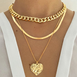 Vintage Heart Necklaces Pearl Chains Silver Goth Layered Necklaces