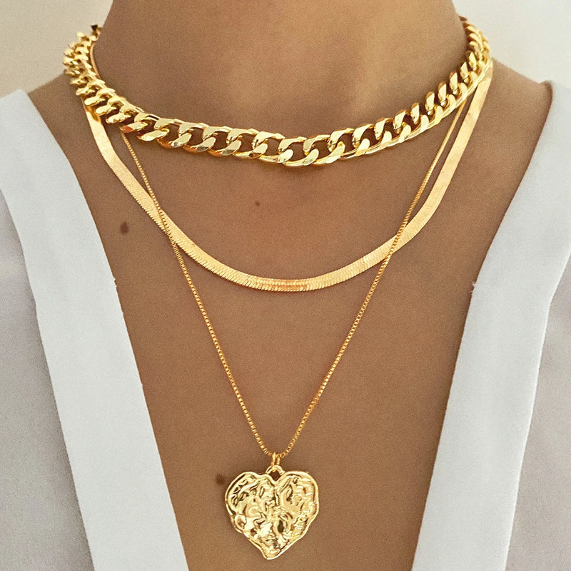 Vintage Heart Necklaces Pearl Chains Silver Goth Layered Necklaces