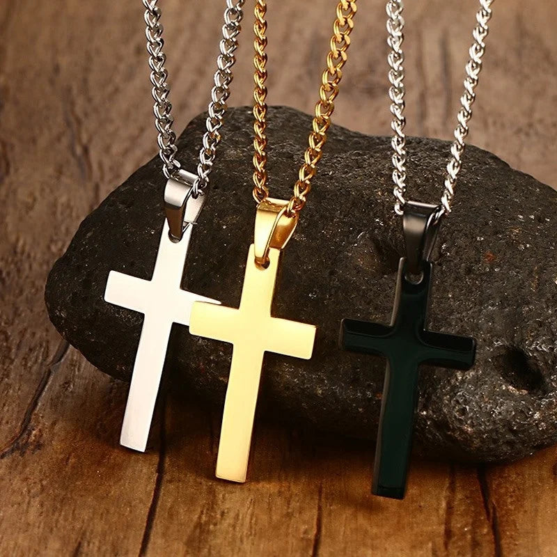 Men's Cross Pendant Necklace 24" Stainless Steel Link Chain Christ Faith
