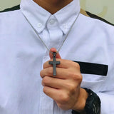 Men's Cross Pendant Necklace 24" Stainless Steel Link Chain Christ Faith