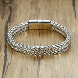Men's Double Wheat Chain Bracelet Stainless Steel High Polished 19/21cm