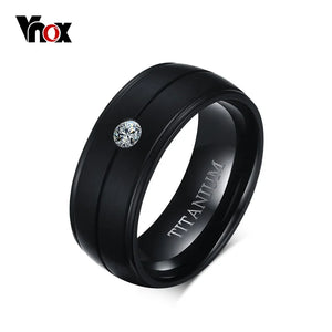 Men's Punk Titanium Ring 8mm CZ Stone Wedding Band